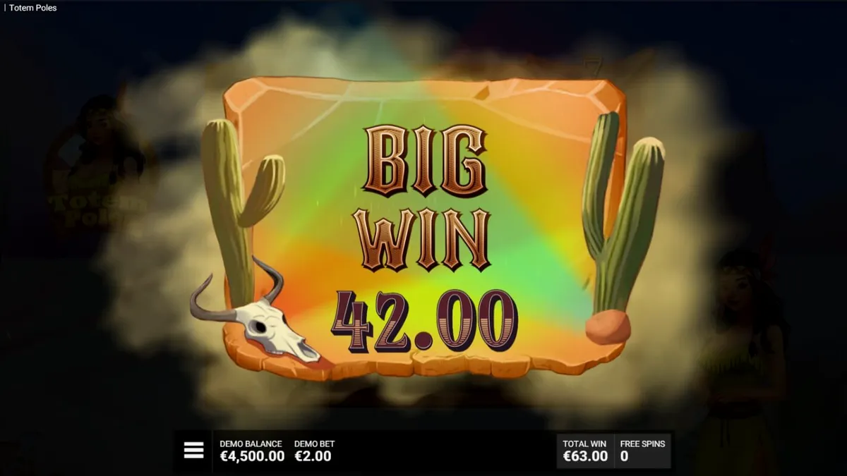 Interface do jogo de slot Totem Poles com totens e elementos da natureza