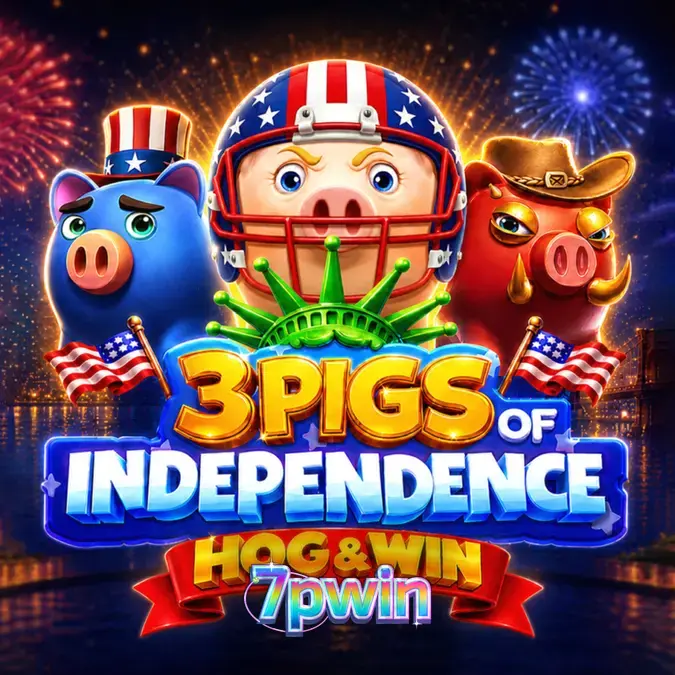 Interface do jogo 3 Pigs of Independence Hog & Win com tema patriótico